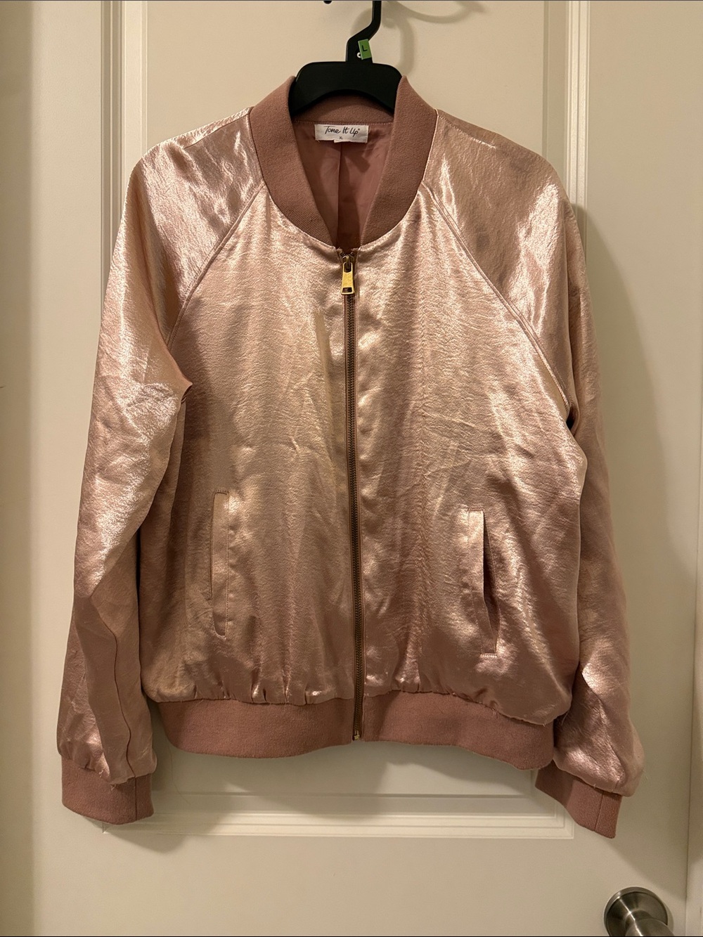 Rose Metallic Bomber Jacket - Ladies Zip-Front